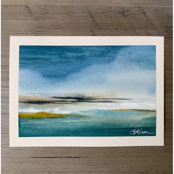 Watercolor Painting Orig. Semi-Abstract Landscape Sky AFTER THE RAIN Signed 5x7 - Picture 1 of 4